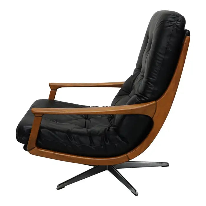 Vintage Black Leather Lounge Chair by Eugen Schmidt For Soloform, 1960s