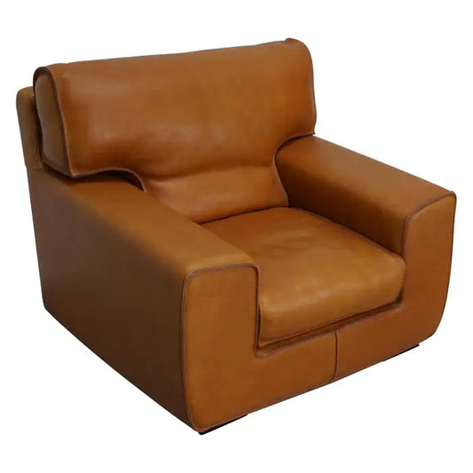 Roche Bobois Club Chair In Tan / Cognac Neck Leather – France, circa 1980