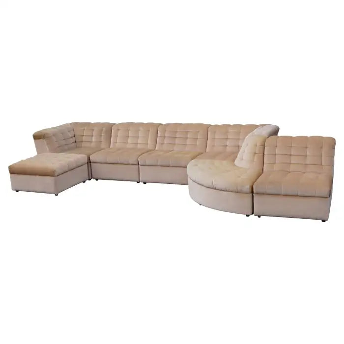 intage Beige Velvet Modular Sectional Sofa By Laauser 7 elements, Germany 1970s