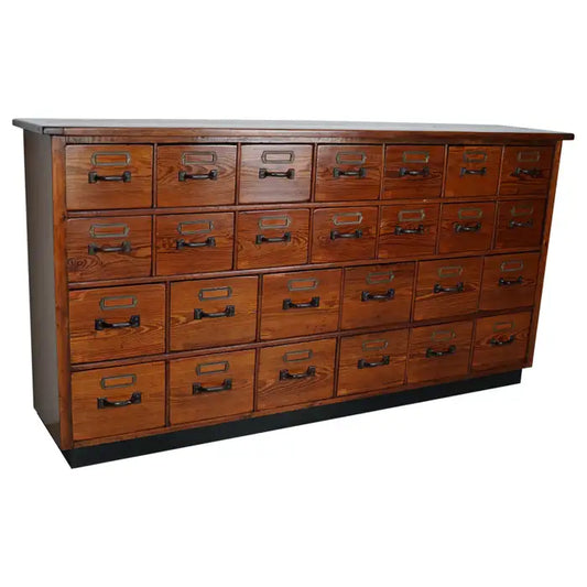 German Pine Apothecary Cabinet or Bank of Drawers, 1940-50s (pair available)