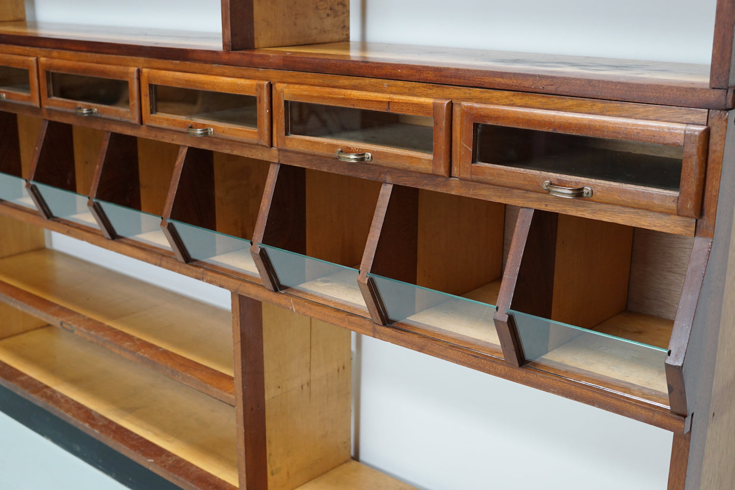 Large Dutch Mahogany and Beech Grocery Store / Haberdashery Shop Cabinet, 1950s