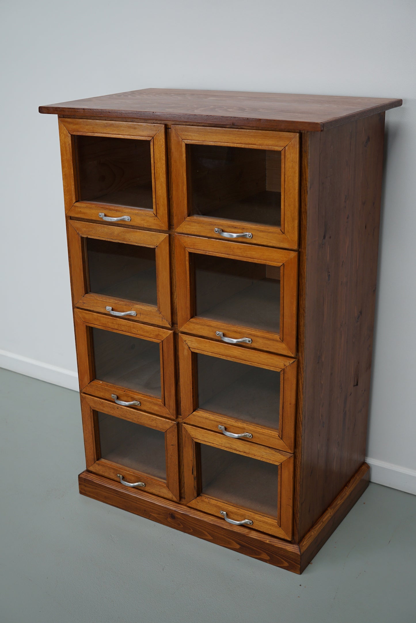 Vintage Dutch Beech & Pine Haberdashery Shop Cabinet / Vitrine, 1950s