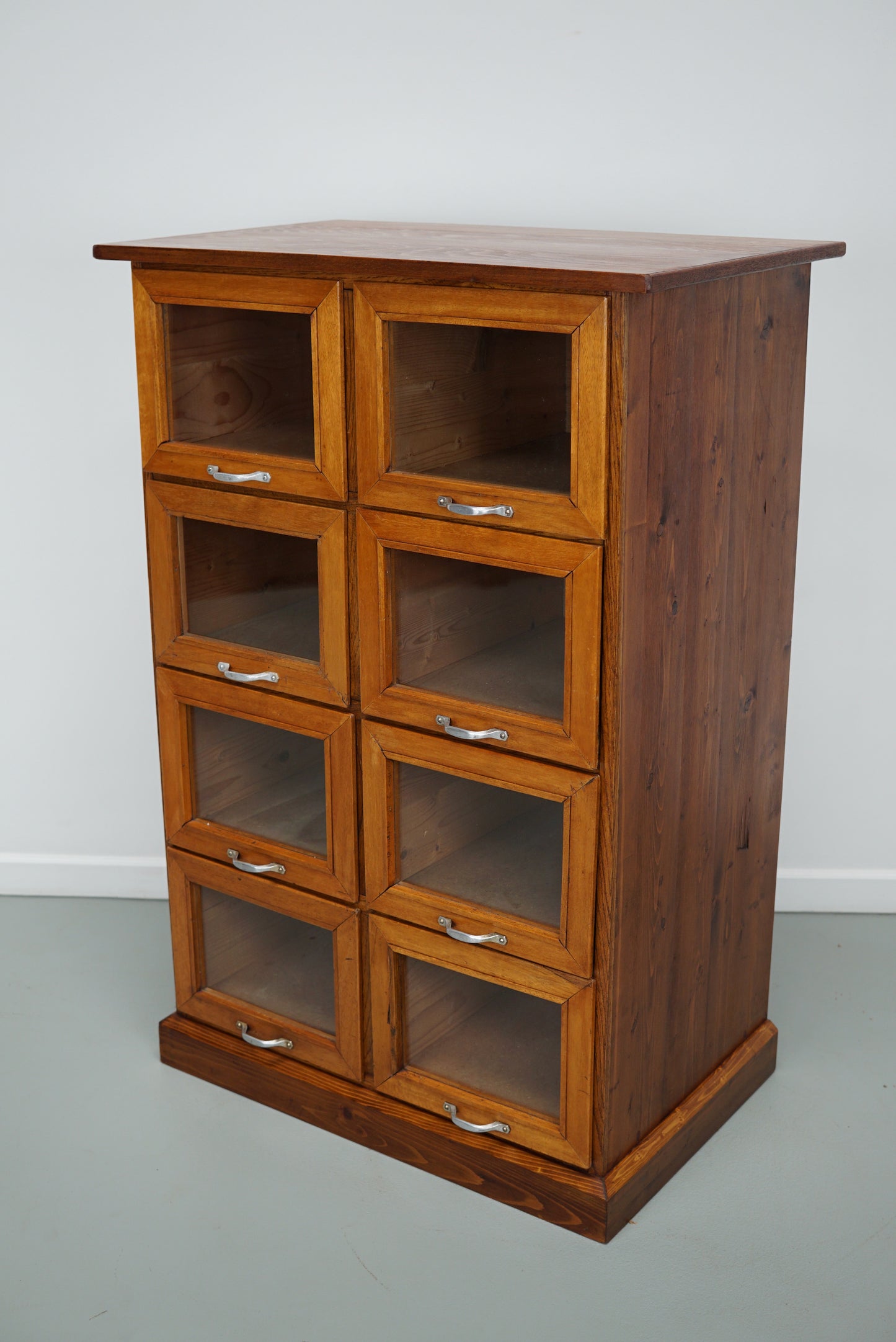 Vintage Dutch Beech & Pine Haberdashery Shop Cabinet / Vitrine, 1950s