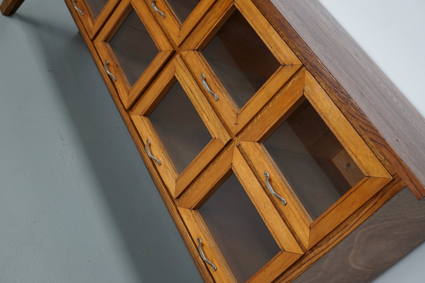 Vintage Dutch Beech & Oak Haberdashery Shop Cabinet / Vitrine, 1950s