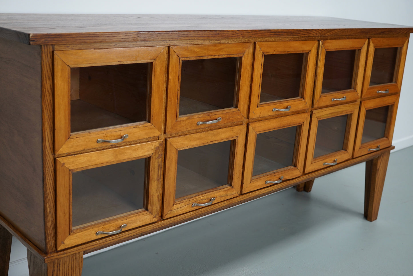 Vintage Dutch Beech & Oak Haberdashery Shop Cabinet / Vitrine, 1950s