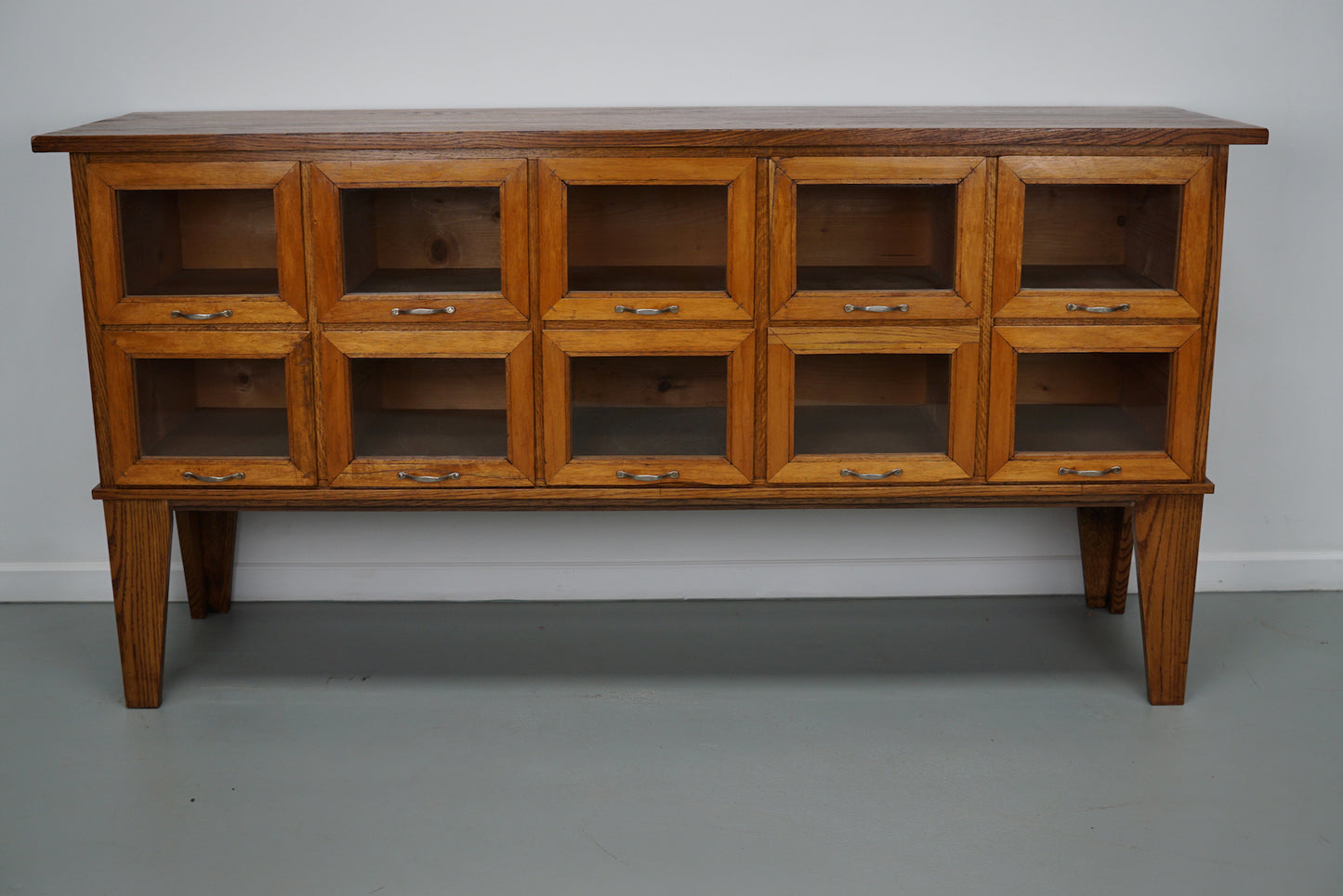 Vintage Dutch Beech & Oak Haberdashery Shop Cabinet / Vitrine, 1950s