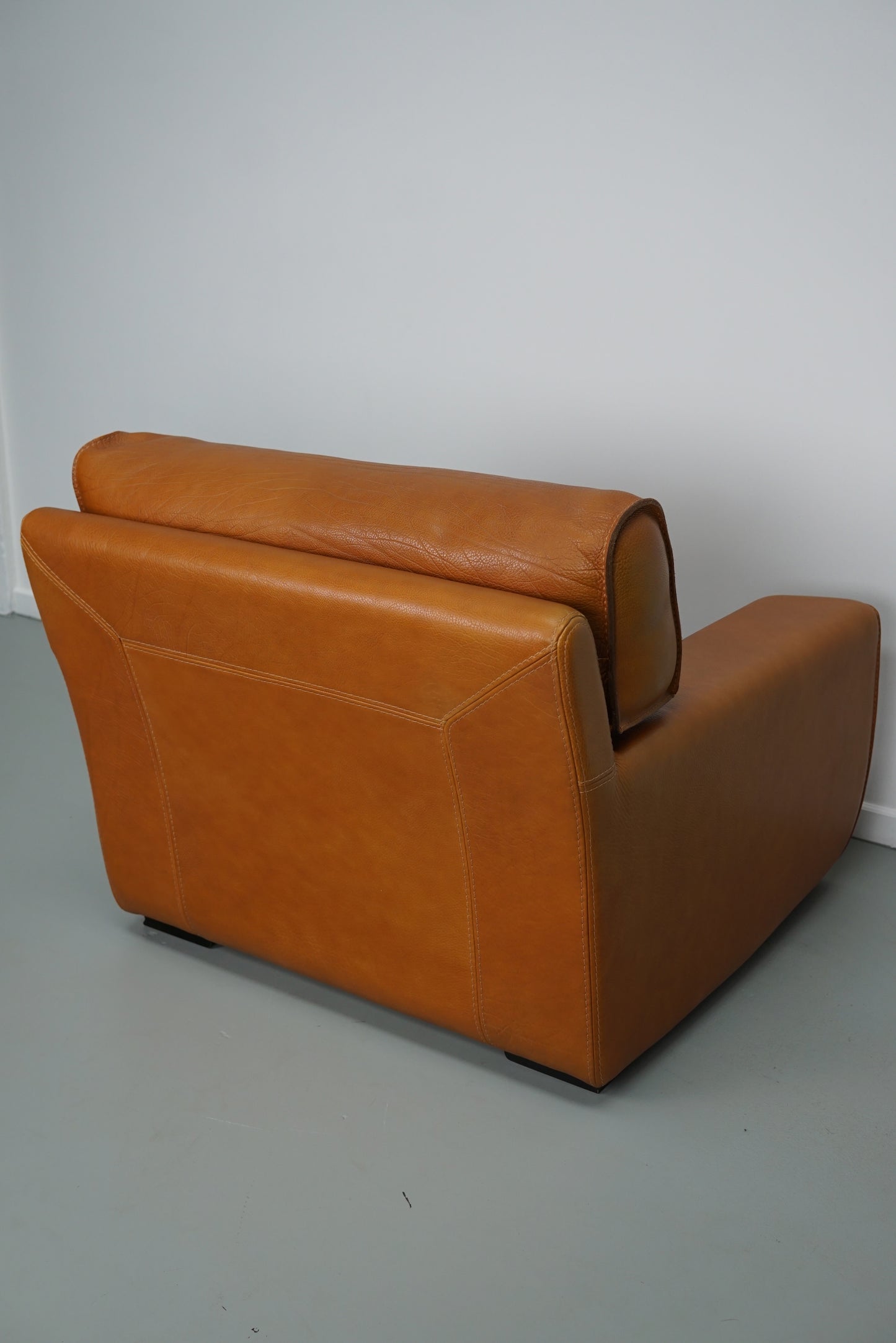 Roche Bobois Club Chair In Tan / Cognac Neck Leather – France, circa 1980