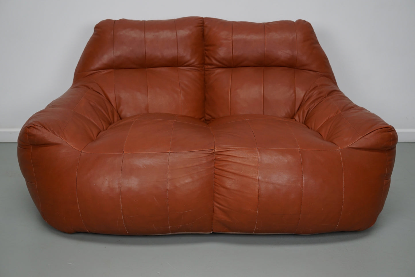 Vintage Patchwork Leather 2-seater Beanbag / Sofa In Style of De Sede