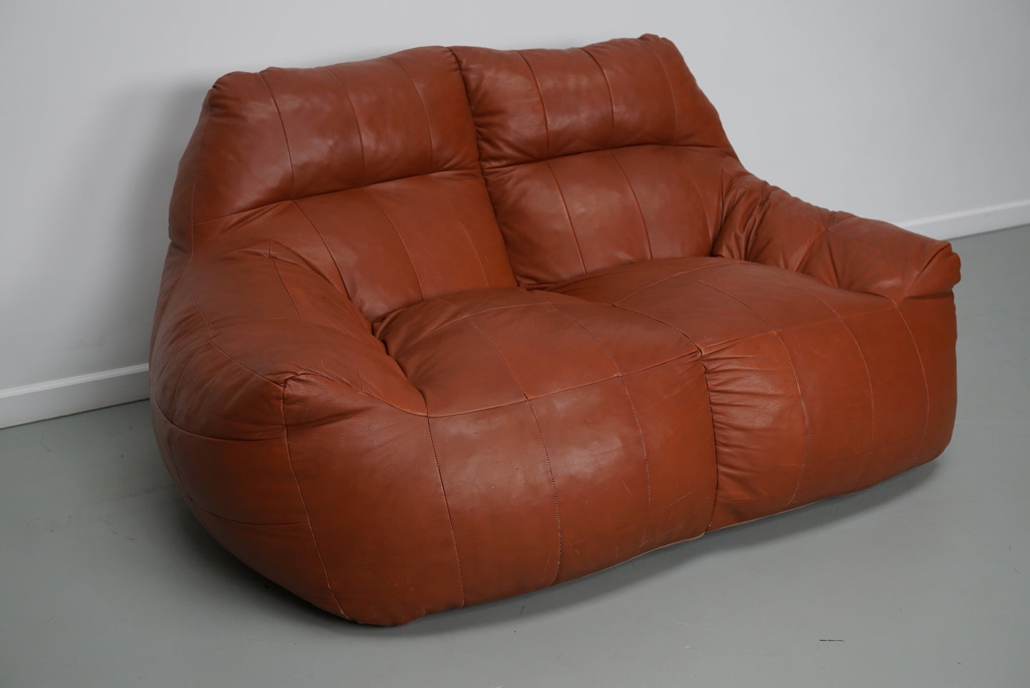 Vintage Patchwork Leather 2-seater Beanbag / Sofa In Style of De Sede