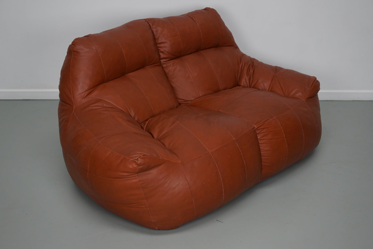 Vintage Patchwork Leather 2-seater Beanbag / Sofa In Style of De Sede