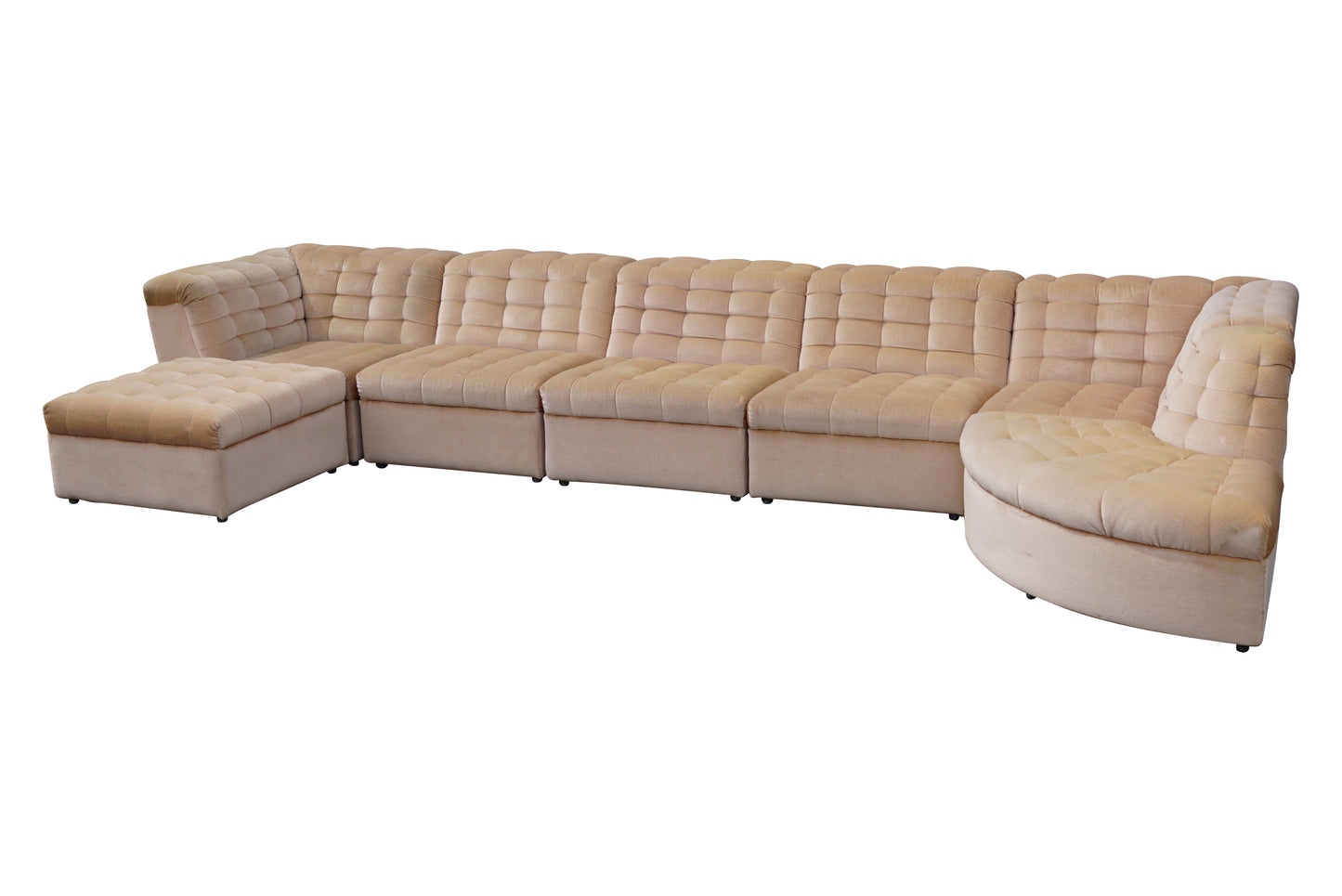 intage Beige Velvet Modular Sectional Sofa By Laauser 7 elements, Germany 1970s