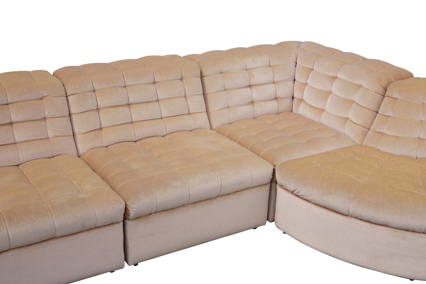 intage Beige Velvet Modular Sectional Sofa By Laauser 7 elements, Germany 1970s