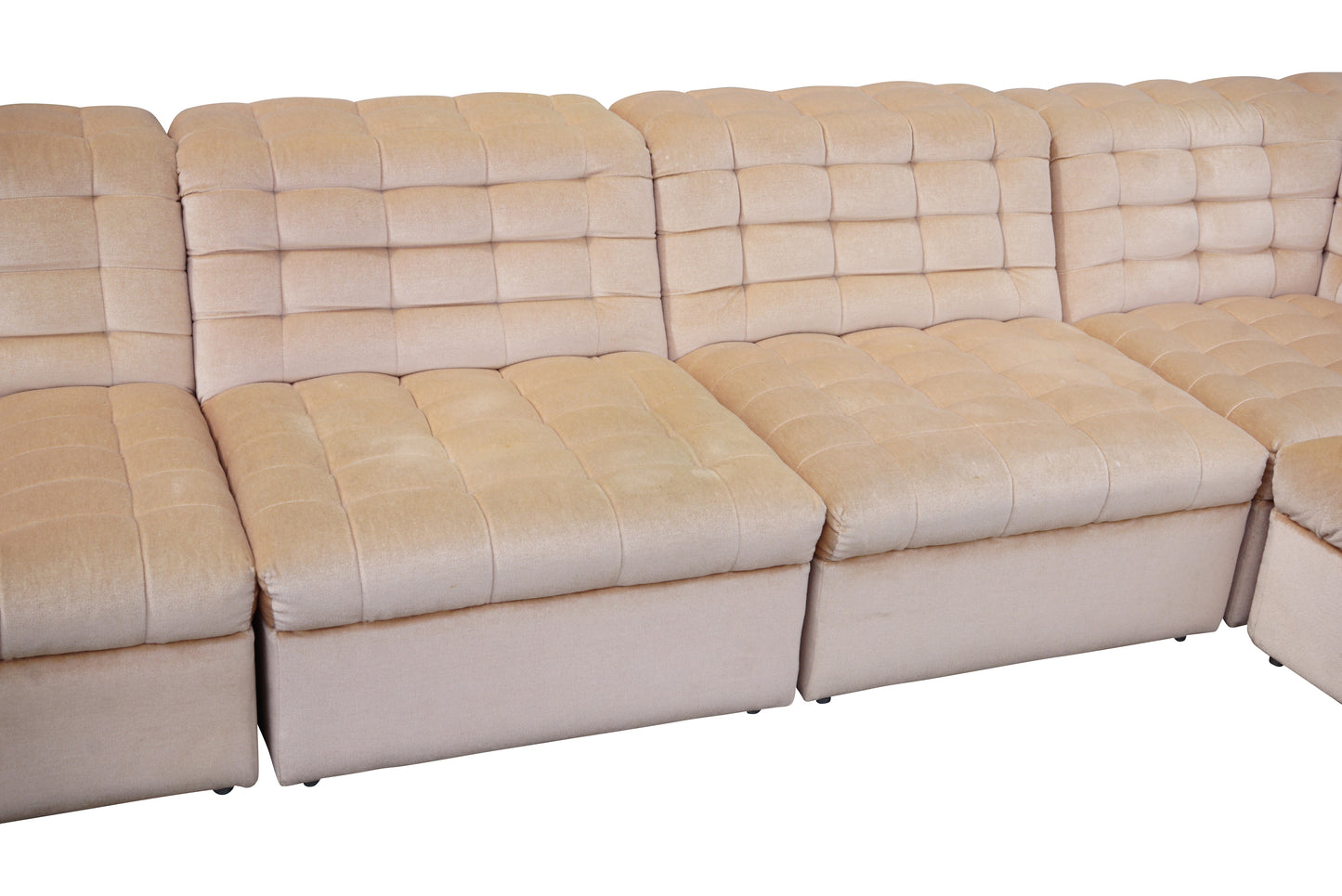 intage Beige Velvet Modular Sectional Sofa By Laauser 7 elements, Germany 1970s