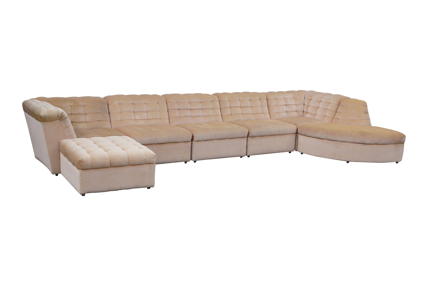 intage Beige Velvet Modular Sectional Sofa By Laauser 7 elements, Germany 1970s