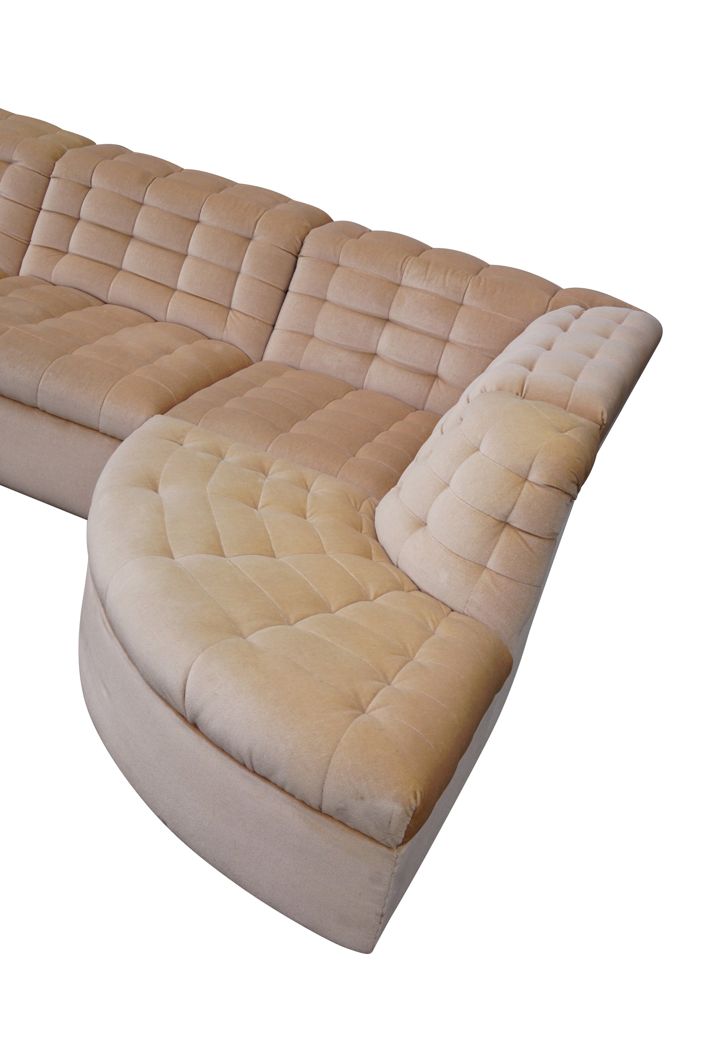 intage Beige Velvet Modular Sectional Sofa By Laauser 7 elements, Germany 1970s