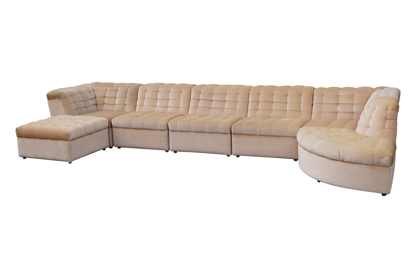 intage Beige Velvet Modular Sectional Sofa By Laauser 7 elements, Germany 1970s