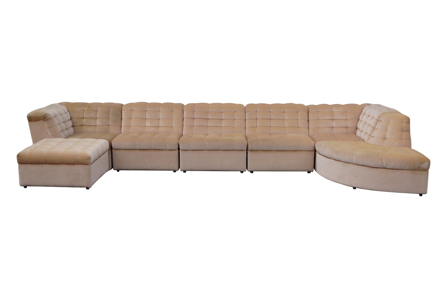 intage Beige Velvet Modular Sectional Sofa By Laauser 7 elements, Germany 1970s