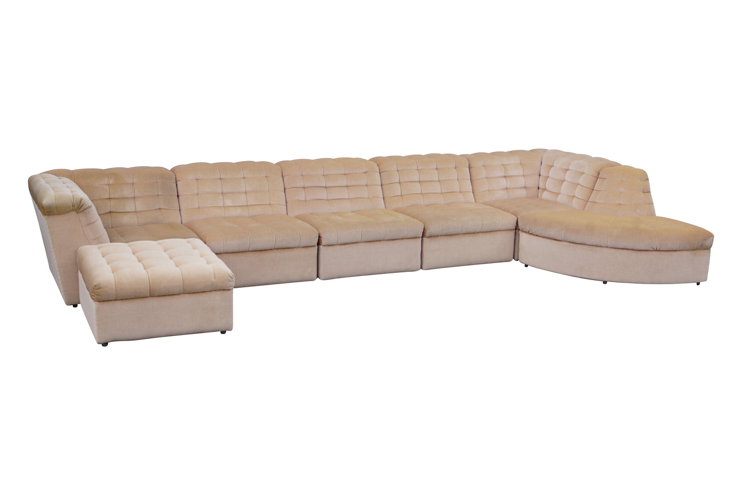 intage Beige Velvet Modular Sectional Sofa By Laauser 7 elements, Germany 1970s