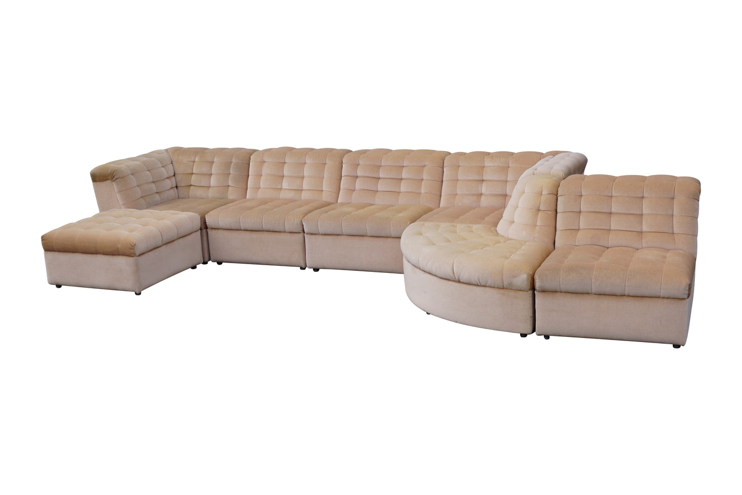 intage Beige Velvet Modular Sectional Sofa By Laauser 7 elements, Germany 1970s