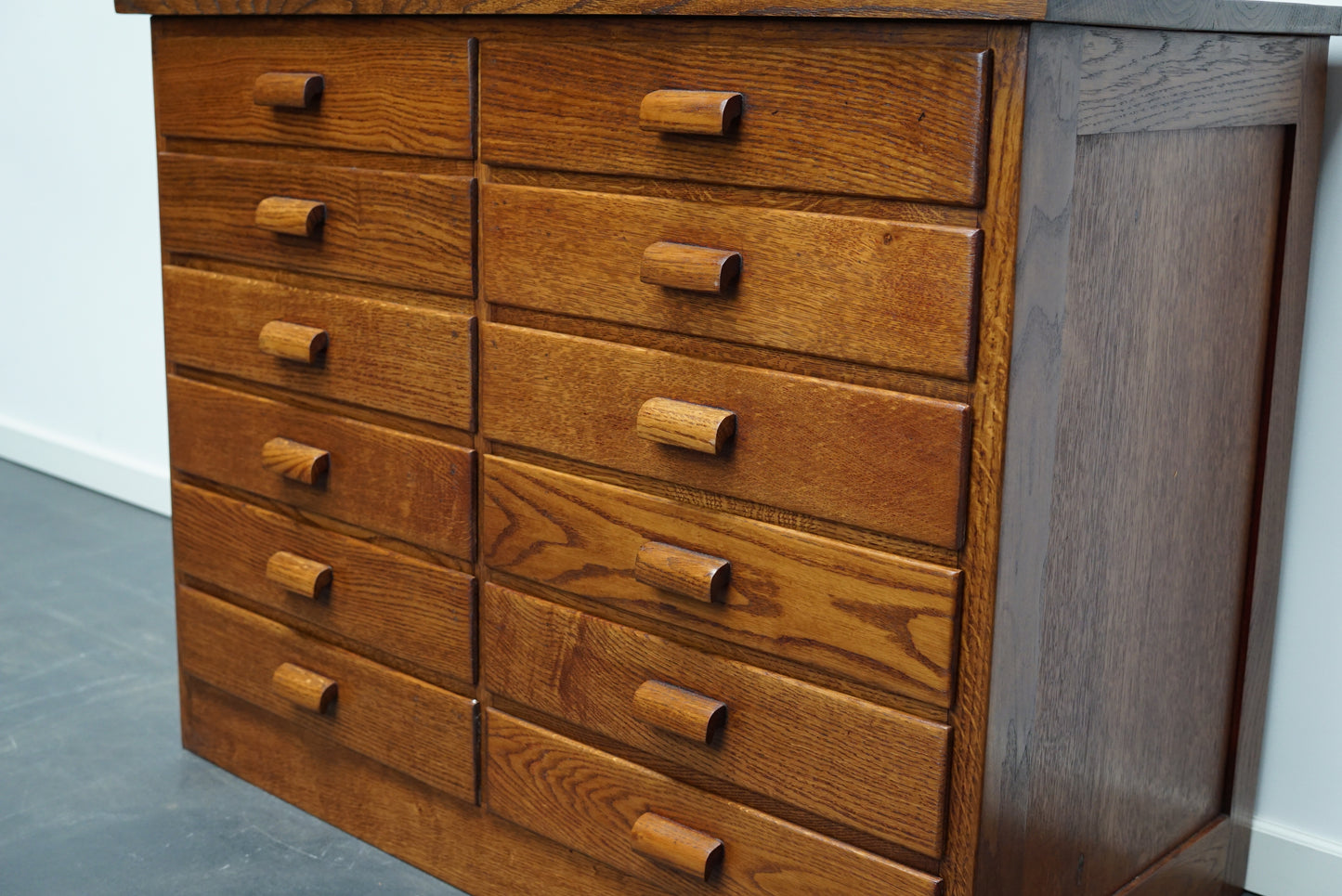 Pair of Oak German Industrial Apothecary Cabinets, Mid-20th Century