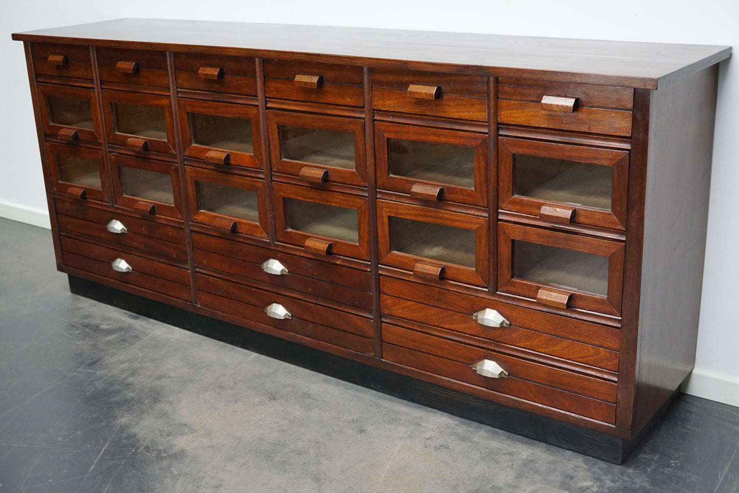 Vintage Dutch Beech and Mahogany Haberdashery Shop Cabinet, 1940s