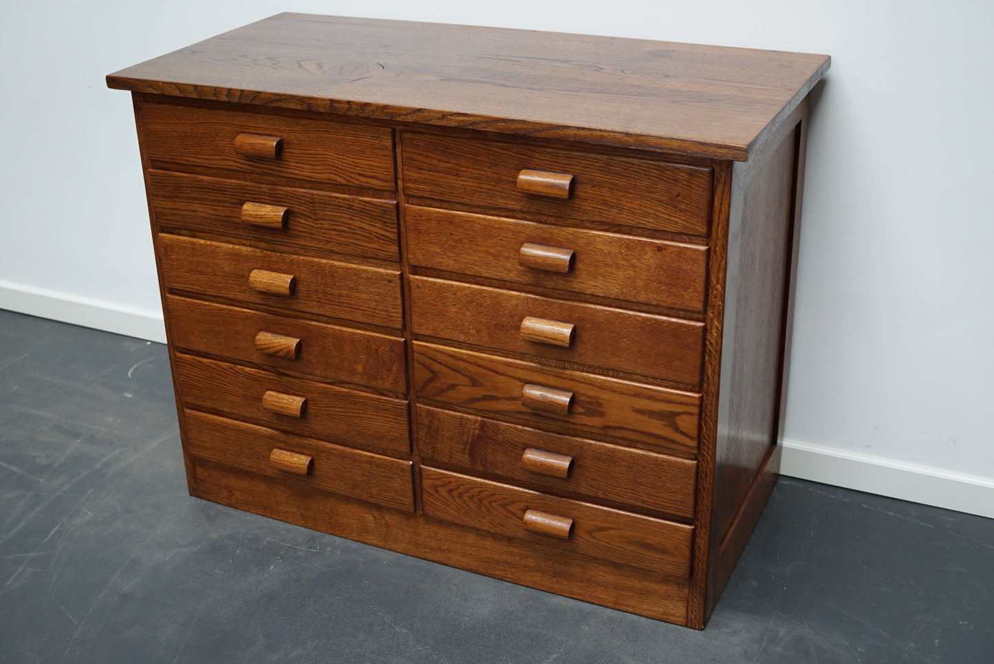 Pair of Oak German Industrial Apothecary Cabinets, Mid-20th Century