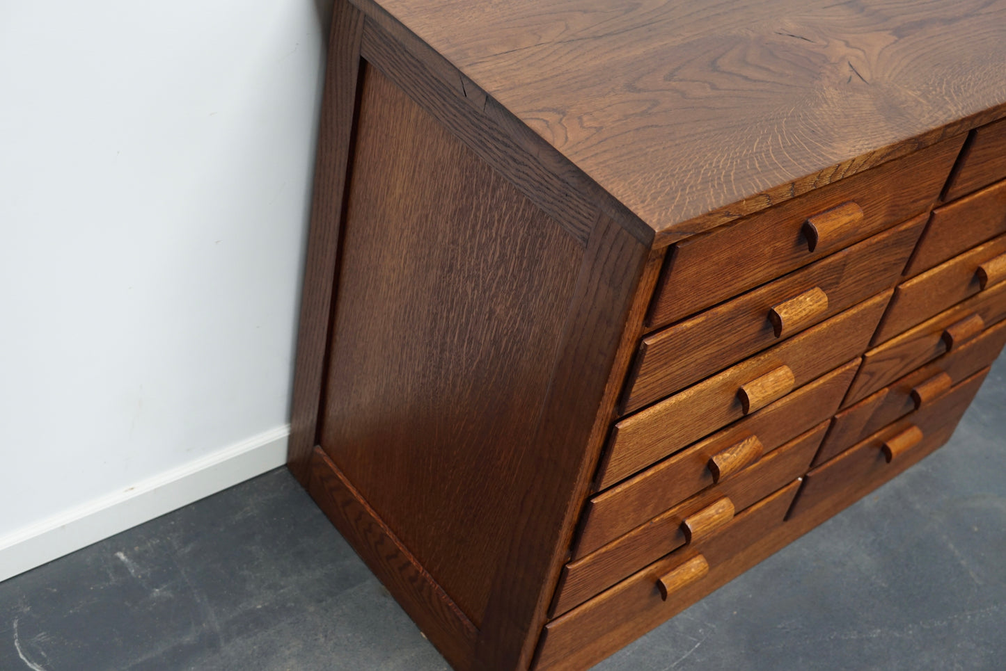 Pair of Oak German Industrial Apothecary Cabinets, Mid-20th Century