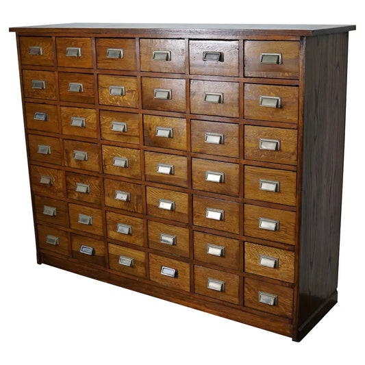 German Industrial Oak Apothecary Cabinet, Mid-20th Century