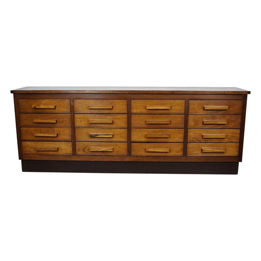 German Industrial Walnut Apothecary Cabinet / Lowboard, Mid-20th Century