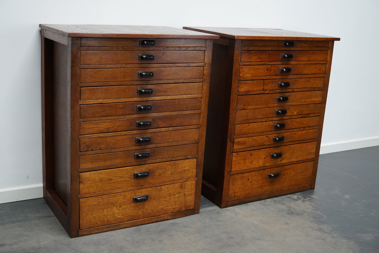 Pair of Vintage Dutch Oak Jewelers / Watchmakers Cabinets, circa 1930