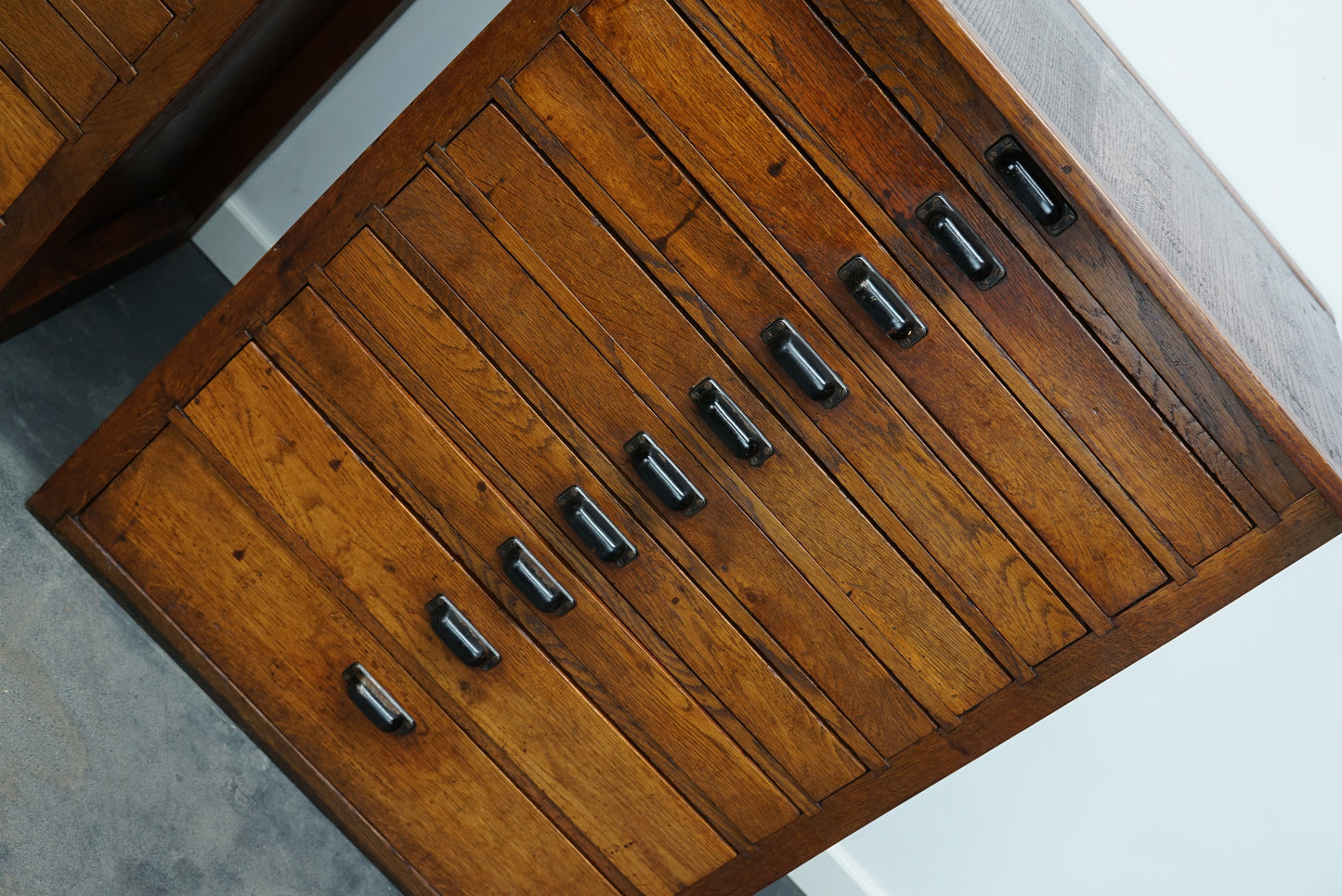 Pair of Vintage Dutch Oak Jewelers / Watchmakers Cabinets, circa 1930