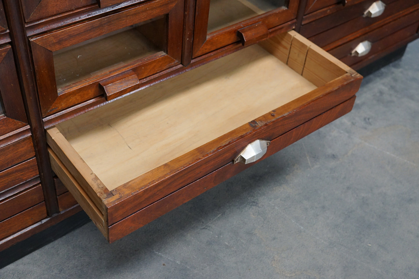 Vintage Dutch Beech and Mahogany Haberdashery Shop Cabinet, 1940s