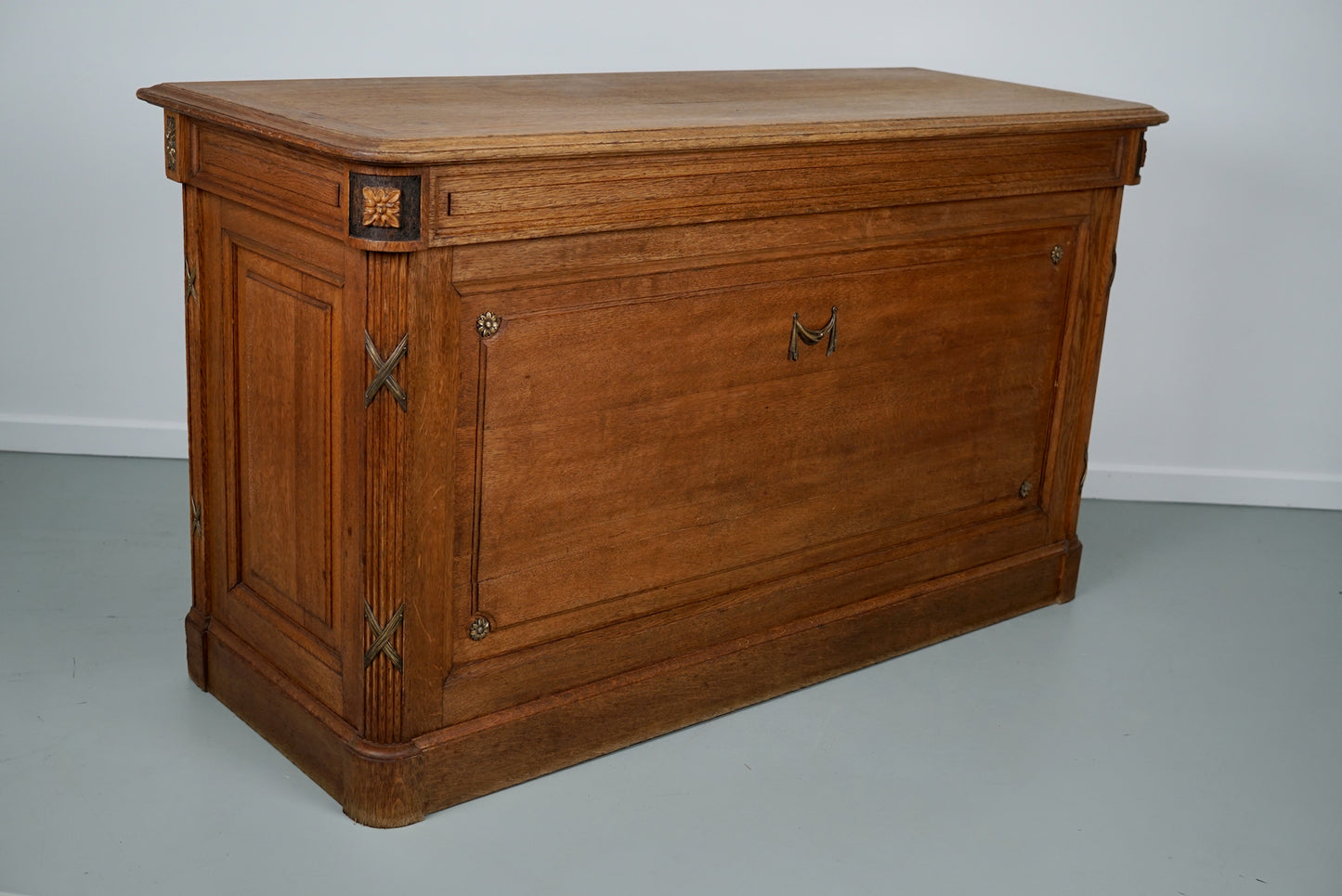 French Sun Bleached Light Oak Napoleon III Shop Counter / Desk, 19th Century