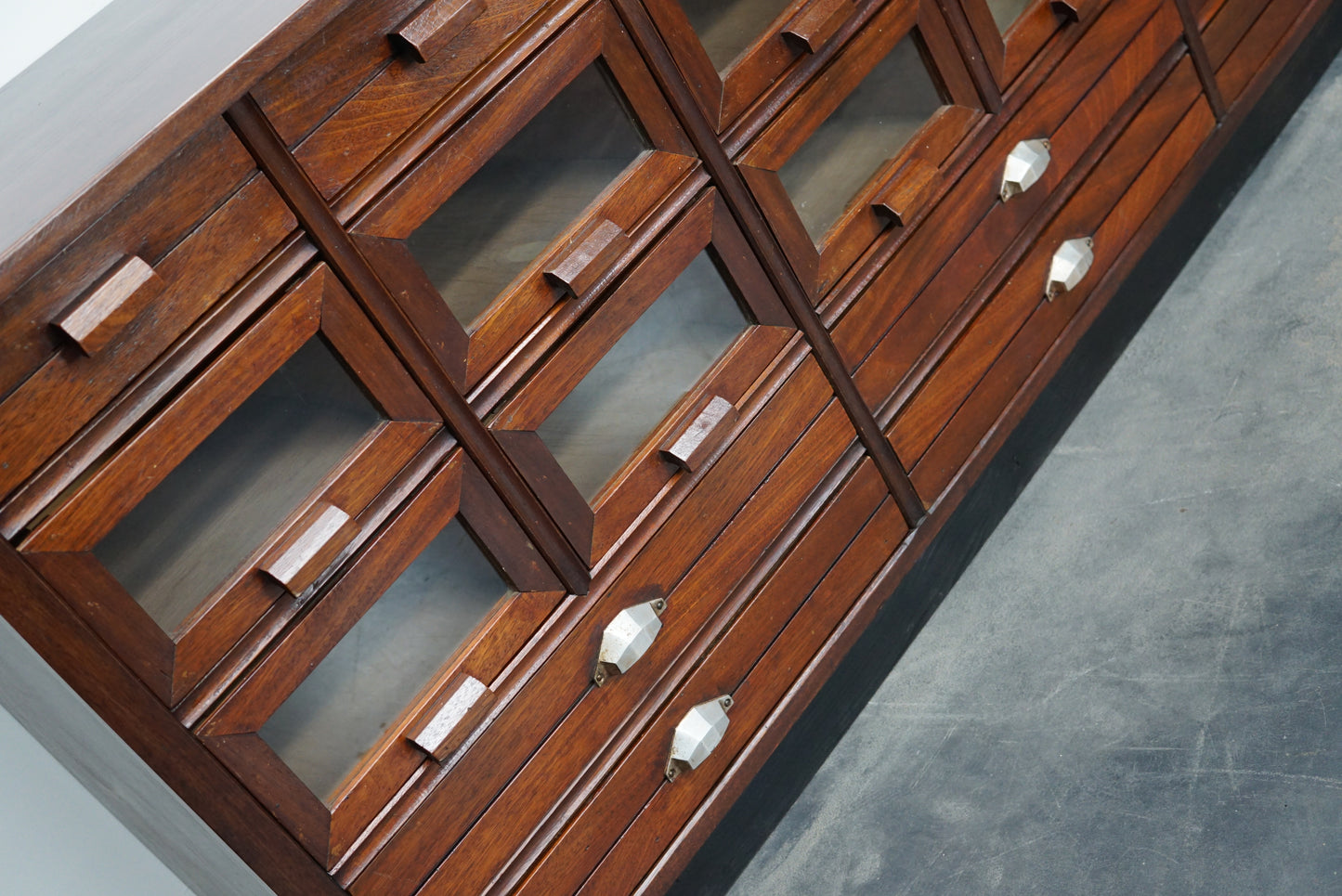 Vintage Dutch Beech and Mahogany Haberdashery Shop Cabinet, 1940s